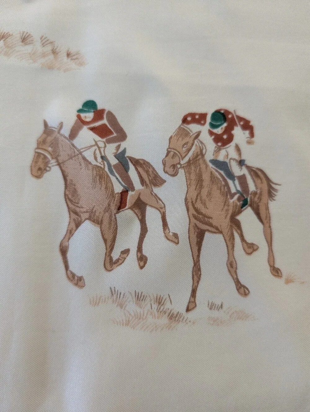 Vintage Equestrian Horse Racing Scarf Jockey Derby Plaid Horseshoe Border